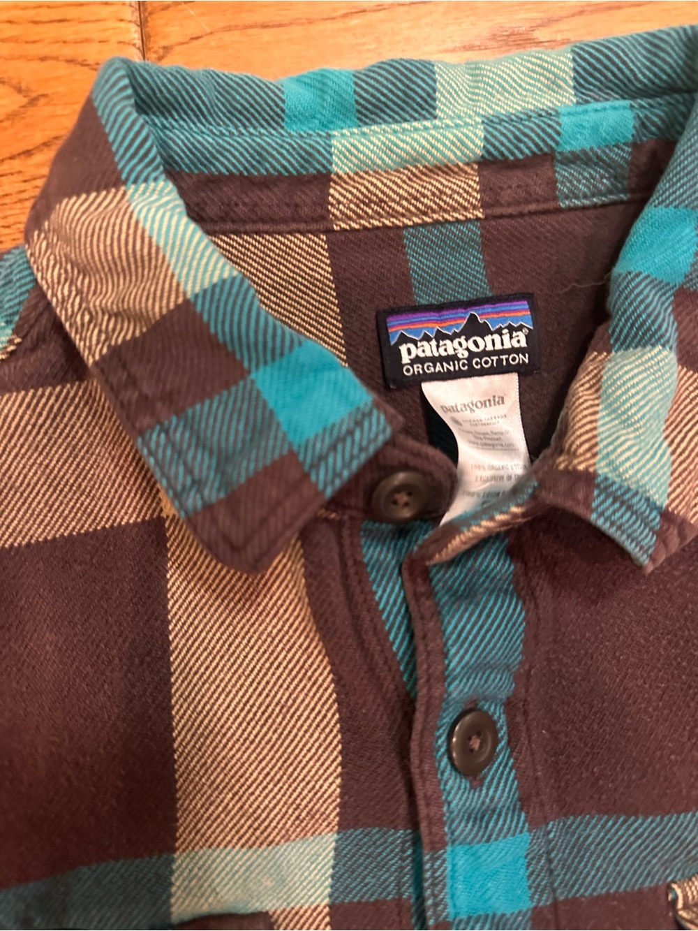 Patagonia Brown & Teal Plaid Organic Cotton Shirt